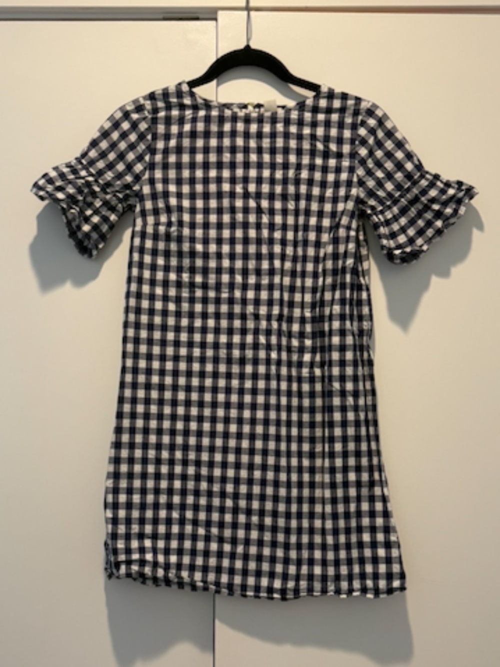 Crewcuts J.Crew Girls Navy Gingham Ruffle Sleeve Shift Dress Size 12